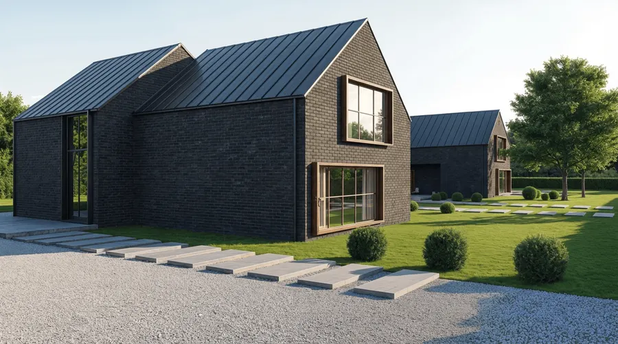 Photorealistic exterior render produced from an architectural sketch