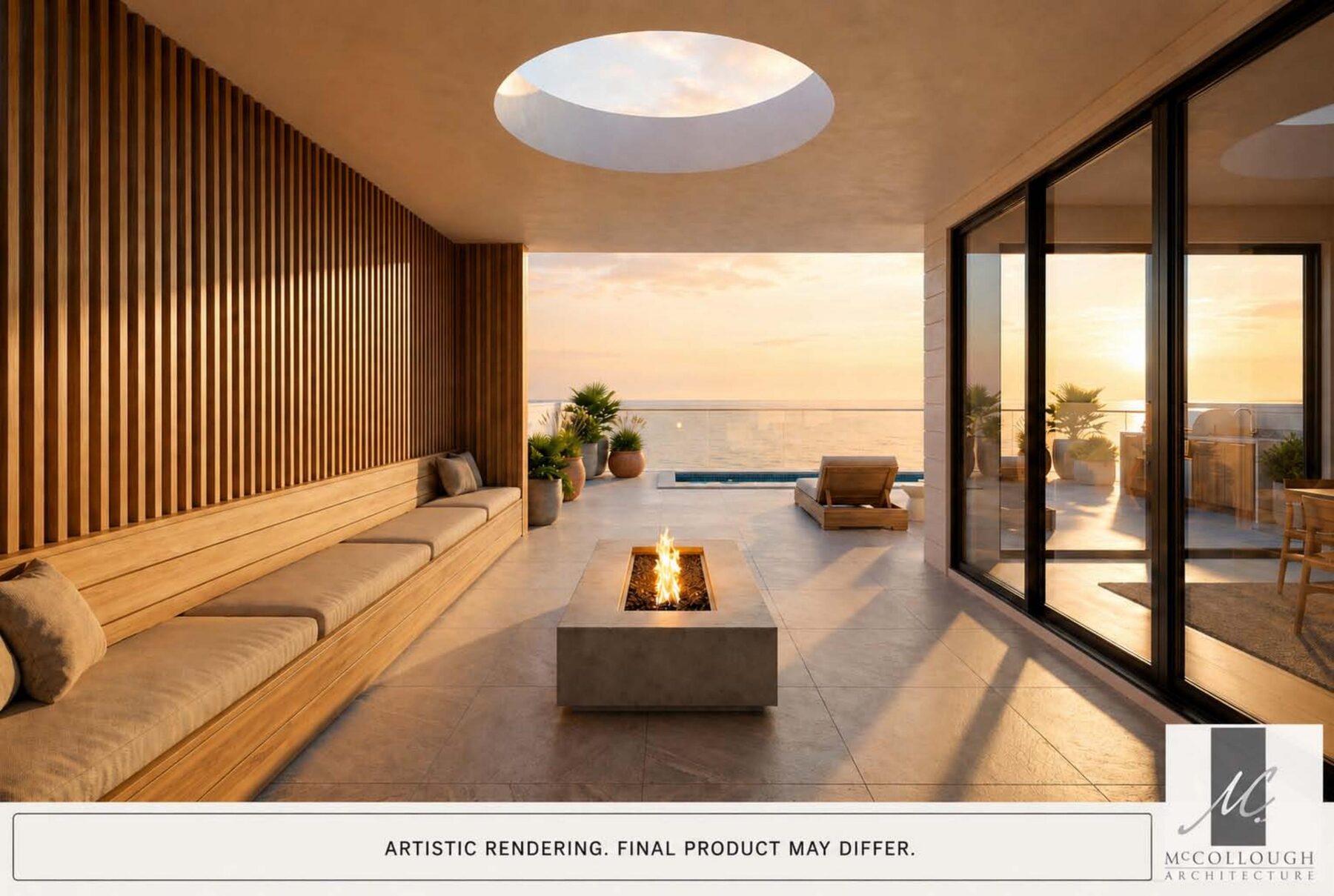 Rooftop terrace interior render generated in Gendo for McCollough Architecture