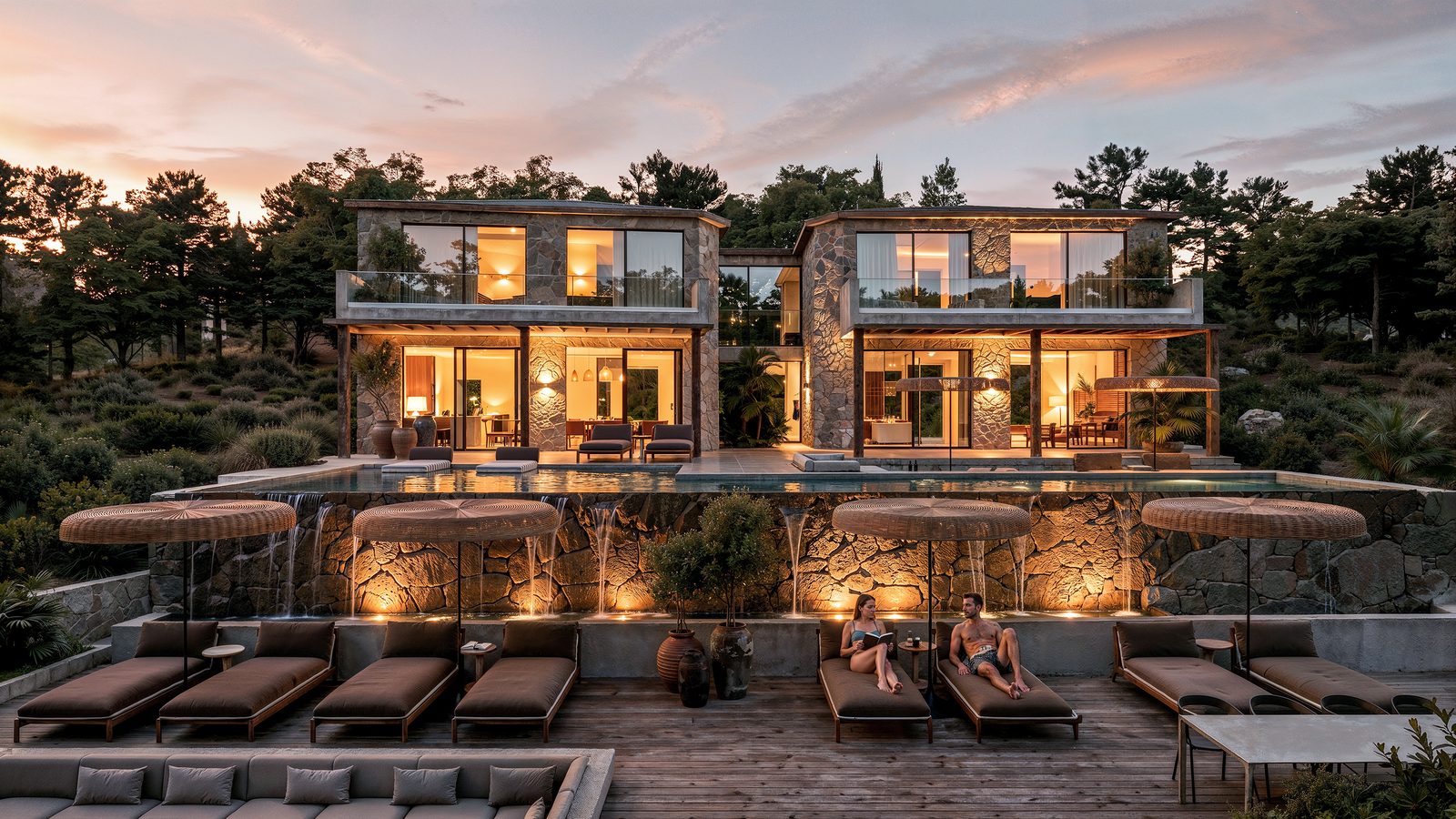 Dusk exterior visualisation with interior lighting, produced by super+plus