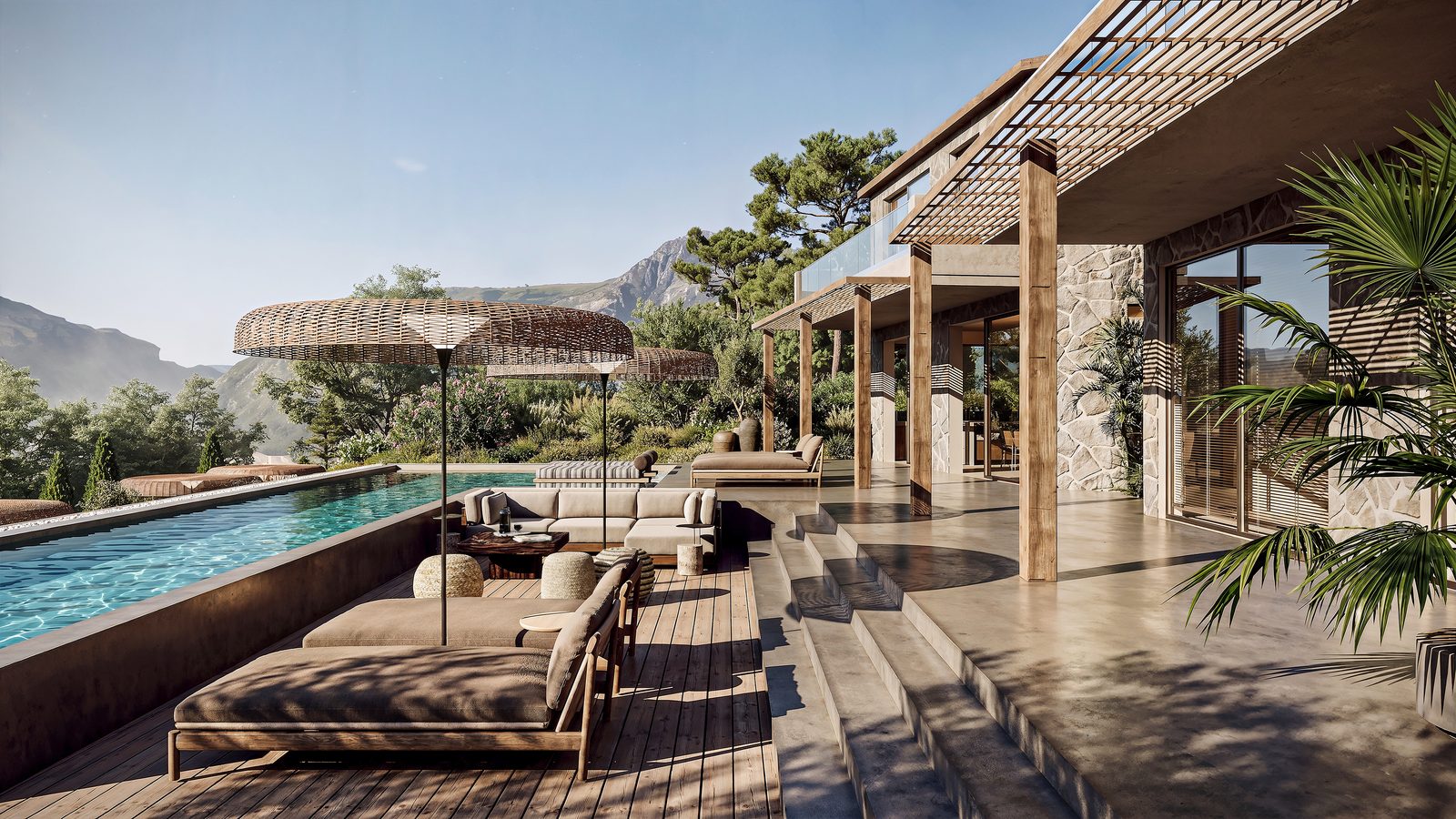 Poolside terrace visualisation produced by super+plus