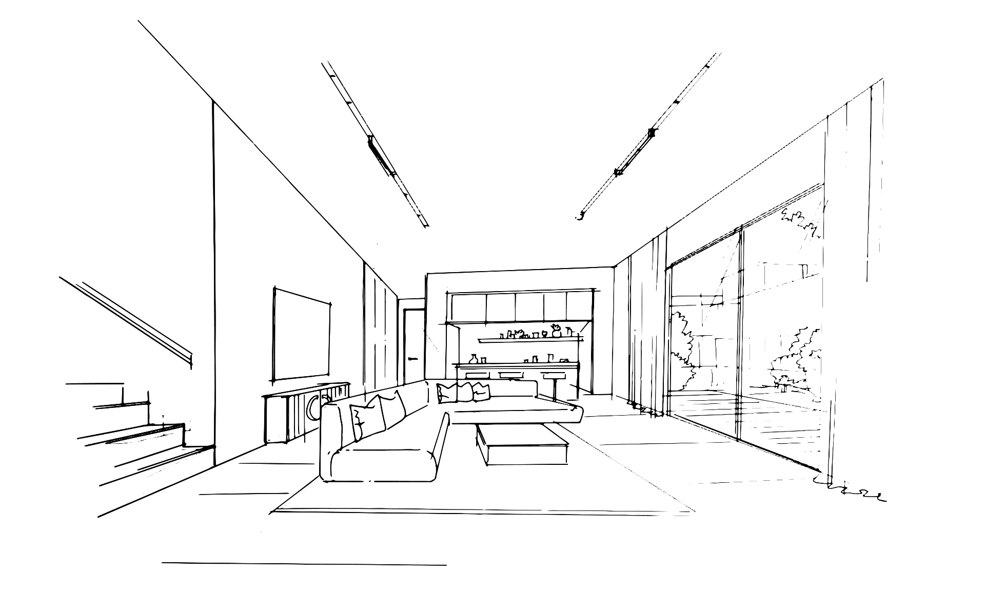 Sketch to Scene before — From hand sketch to fully populated render.